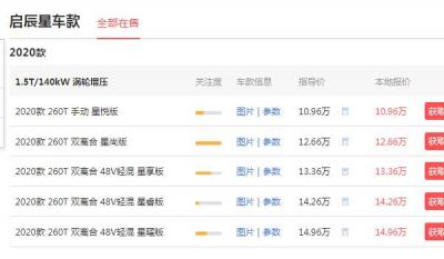 2020款东风启辰星有几款车型 启辰星有5款车型，星曜款值得推荐