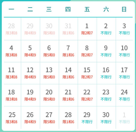 北京限号2023年9月最新限号